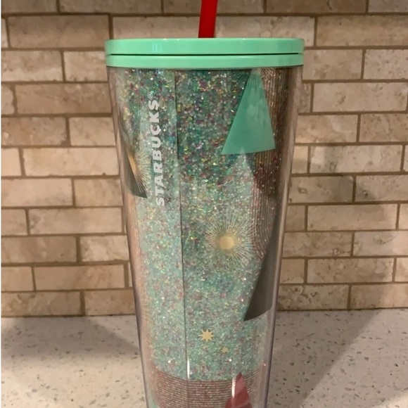Starbucks Geometric Green Glitter Christmas Tree 24oz Venti NWT 2020 Release - Picture 3 of 14